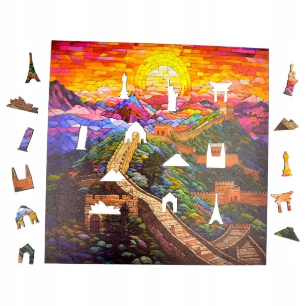 chinesische wand puzzle 150 teile, holz puzzle, mruupruu puzzle, chinesische wand, bunte chinesische wand puzzle, glasmalerei fenster