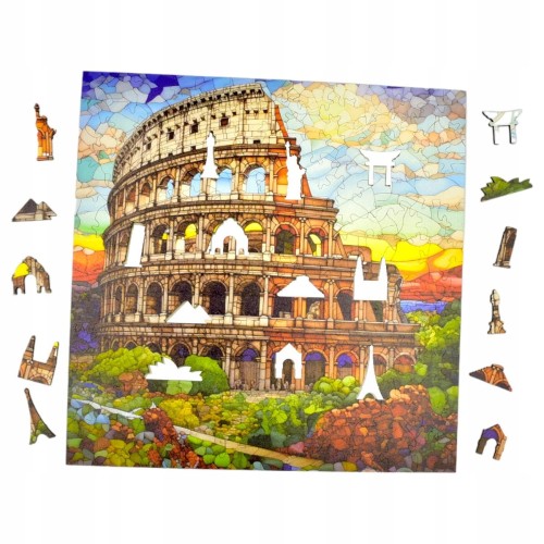 Kolosseum Puzzle 150 Teile, Holzpuzzle, mruupruu Puzzle, Kolosseum, Kolosseum farbiges Puzzle, Buntglasfenster