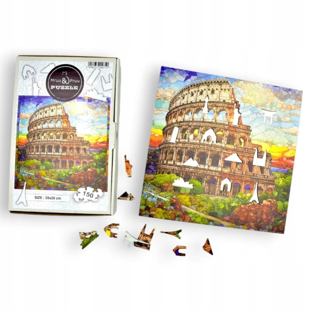 Kolosseum Puzzle 150 Teile, Holzpuzzle, mruupruu Puzzle, Kolosseum, Kolosseum farbiges Puzzle, Buntglasfenster