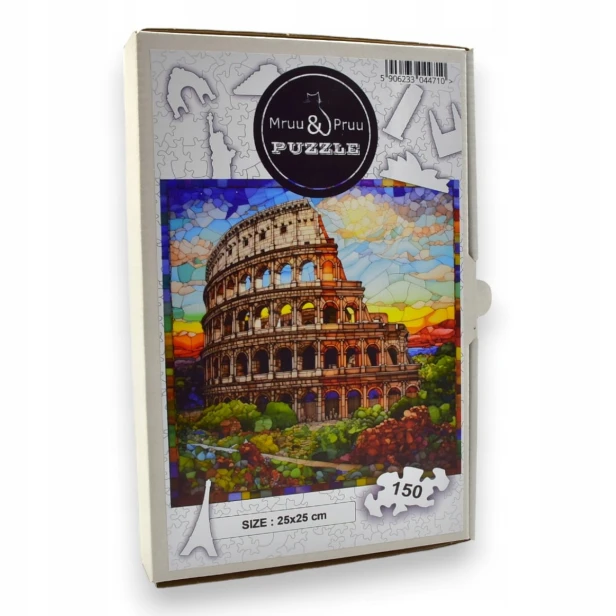Kolosseum Puzzle 150 Teile, Holzpuzzle, mruupruu Puzzle, Kolosseum, Kolosseum farbiges Puzzle, Buntglasfenster