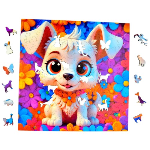 Hundepuzzle 150 Elemente, Holzpuzzle, Mruupruu-Puzzle, Hund, buntes Hundepuzzle