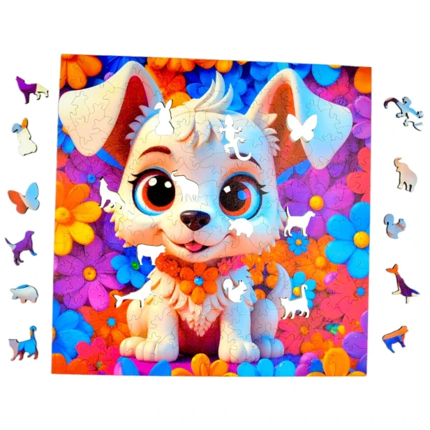 Hundepuzzle 150 Elemente, Holzpuzzle, Mruupruu-Puzzle, Hund, buntes Hundepuzzle