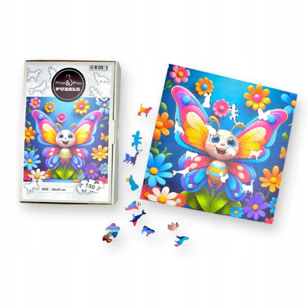 Schmetterlingspuzzle 150 Teile, Holzpuzzle, mruupruu-Puzzle, Schmetterling für Kinder, bunter Schmetterling