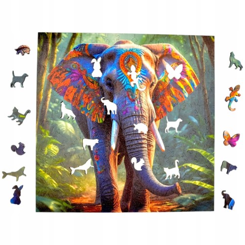 Elefantenpuzzle 150 Elemente, Holzpuzzle, Mruupruu-Puzzle, Elefant im Dschungel