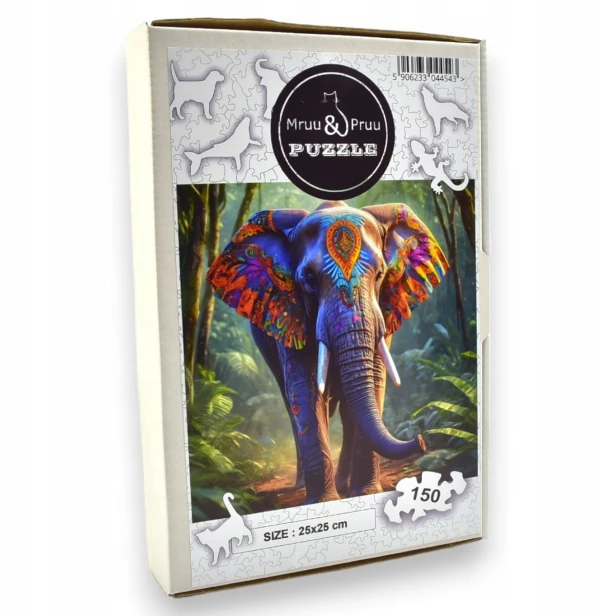 Elefantenpuzzle 150 Elemente, Holzpuzzle, Mruupruu-Puzzle, Elefant im Dschungel
